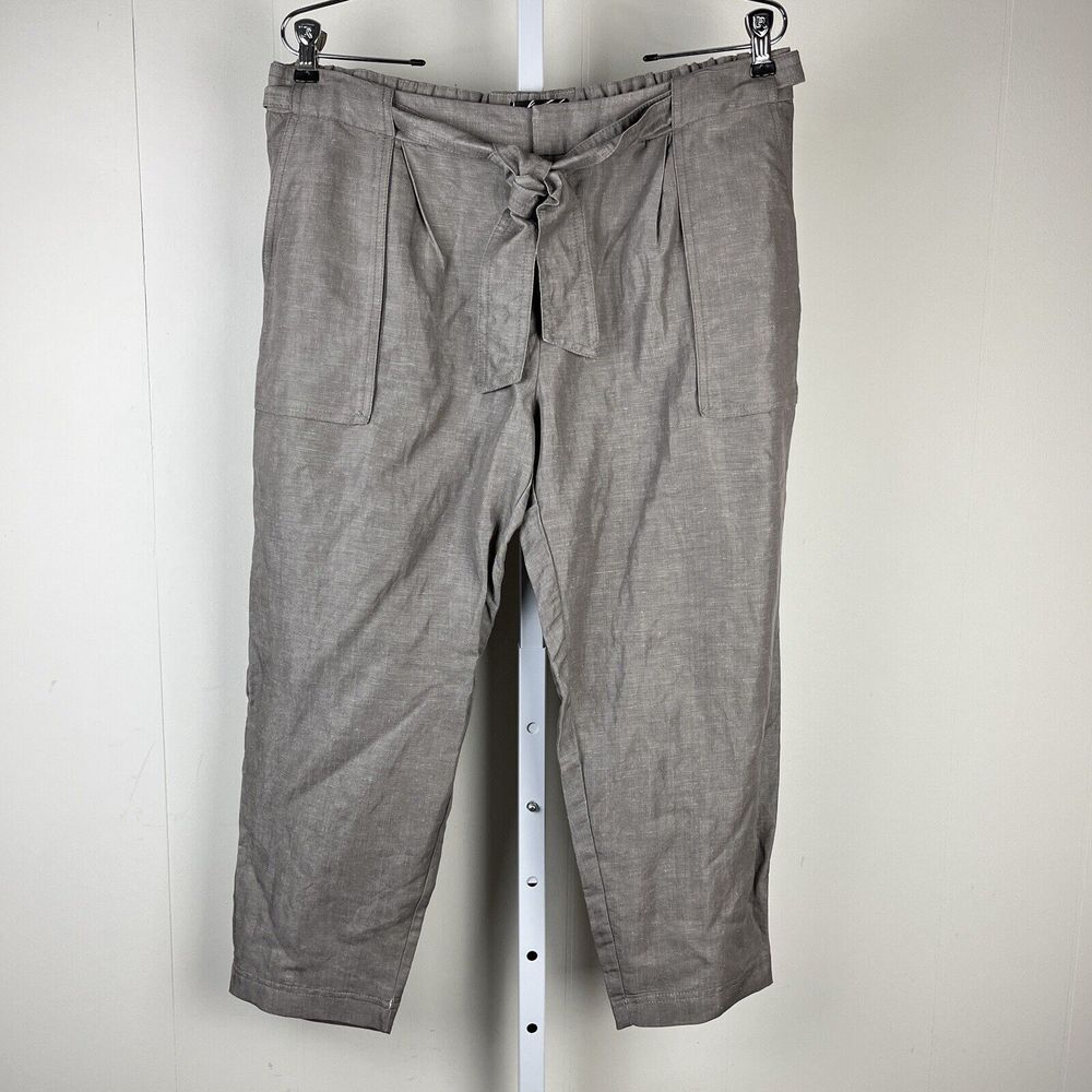 Lord & Taylor Cropped Pants Gray Linen Rayon NWT Womens Size 12P Petite